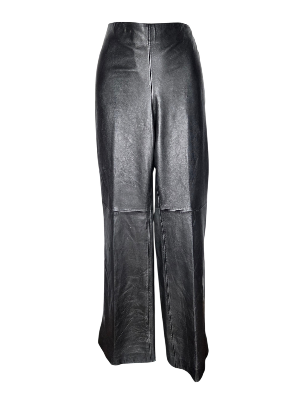 Dana Buchman Black Leather Pants Mid High Waist Straight Leg Size 12 Women's